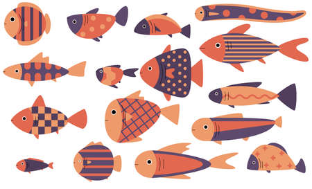 Cute fish vector illustration icons set. Fish flat style vector illustration.のイラスト素材