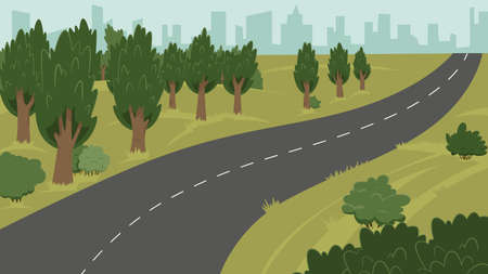 Vector illustration of counrtyside, city and road.のイラスト素材
