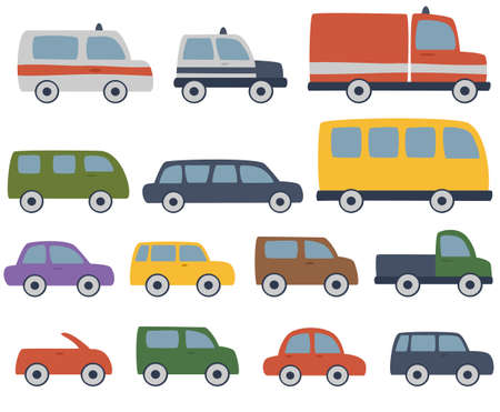 Set of symbolic cars in flat style.のイラスト素材