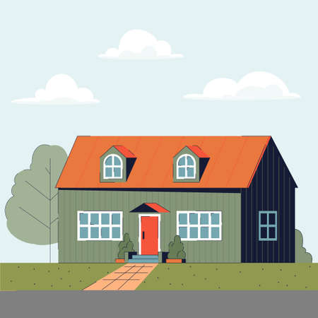 simple country house with a triangular roofのイラスト素材