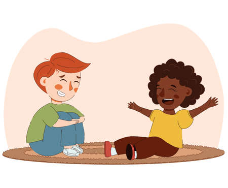 Smiling two kids playing together vector artのイラスト素材