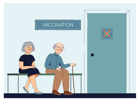 two elderly people awaiting vaccination at clinicのイラスト素材