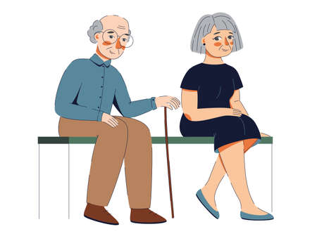 two elderly people sitting on the benchのイラスト素材