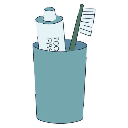 Toothbrushe and paste in plastic glass flat vectorのイラスト素材
