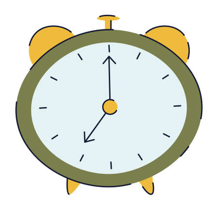 alarm clock flat vector illustration with lineのイラスト素材