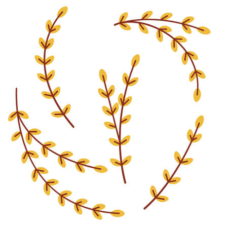set of cartoon branch leaves folk elementのイラスト素材