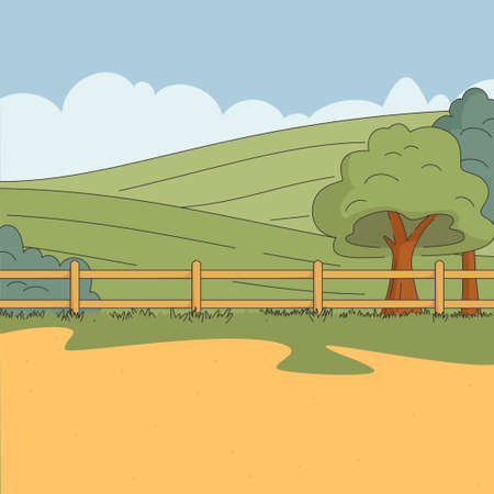 Rural countryside landscape of fenced, fieldsのイラスト素材
