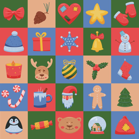 Bright advent calendar with simple flat iconsのイラスト素材