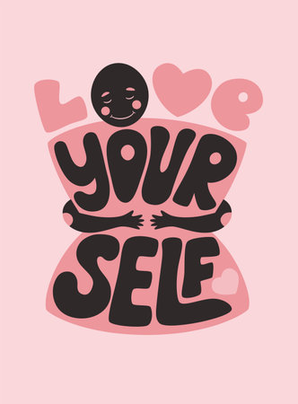 Retro lettering phrase Love yourself with hagsのイラスト素材