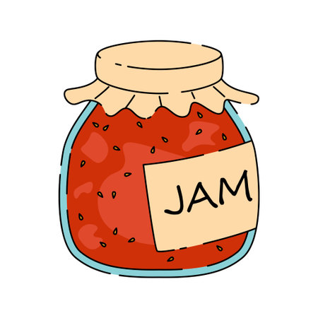 Glass jar with berry jam. Autumn harvest season.のイラスト素材