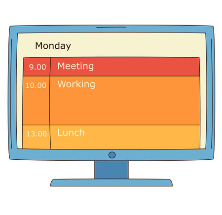 Computer with daily schedule on monitor screen in cartoon styleのイラスト素材