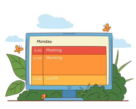 Computer with schedule for time managementのイラスト素材
