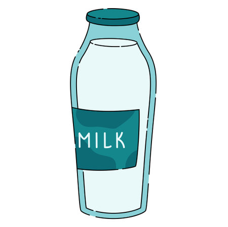 Closed traditional glass bottle of natural milk with glossy capのイラスト素材