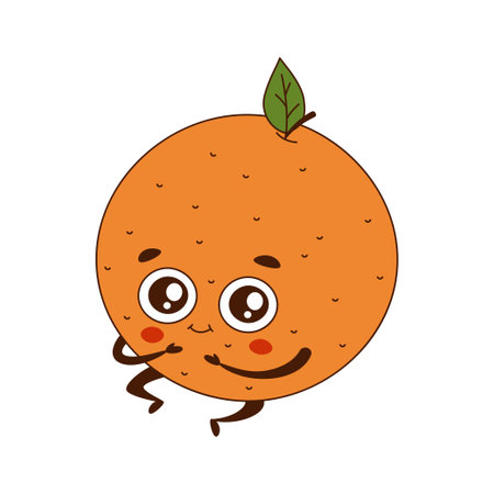 Cute orange stands. Cartoon character citrus fruit with arms, legs and eyesのイラスト素材
