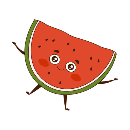 Vector flat illustration of adorable cartoon watermelon isolated on white backgroundのイラスト素材