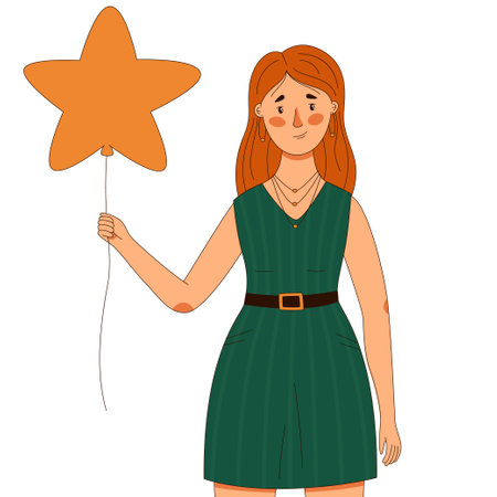 A young girl holds an air shao in the shape of a starのイラスト素材