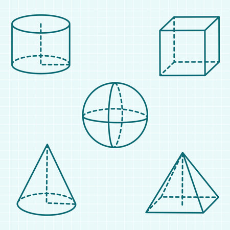 set of line volumetric geometric basic shapes, isolated math itemsのイラスト素材