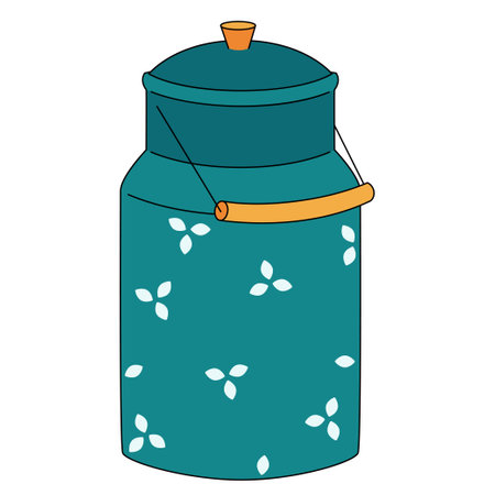 vintage milk can with simple patterns and handle old jar, dairyのイラスト素材