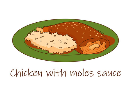 Vector illustration of Mexican coisine Chicken with rice and moles sauceのイラスト素材