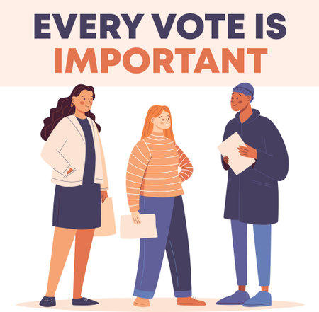 illustration of diverse voters participating in an election, group includes both men and women