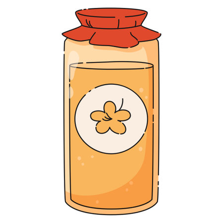 Jar with lid with light flower honey natural sweetness. Beekeepingのイラスト素材