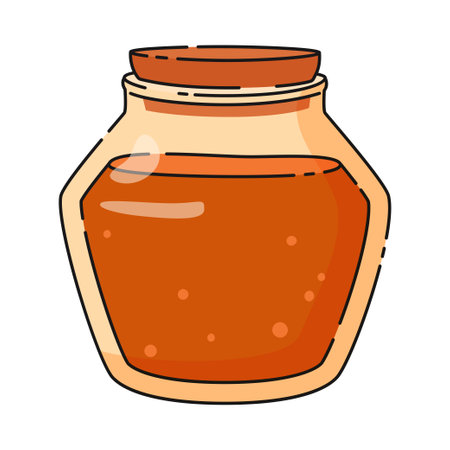 Jar with cork with dark orange honey natural sweetness. Beekeepingのイラスト素材