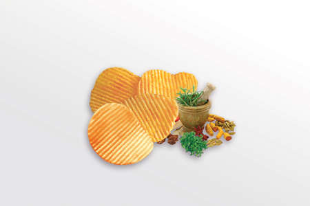 Fried and Spicy wheel Snacks or Fryums (Snacks Pellets) White background. selective focus - Imageの写真素材