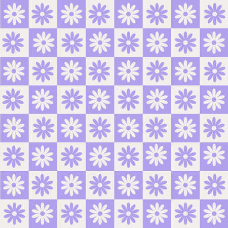 Purple Aesthetic Chessboard Flower Y2K Patternの写真素材