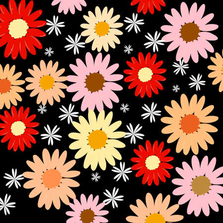 Colorful Flower With Black Background Y2K Patternの写真素材