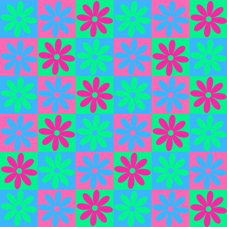 Colorful Neon Aesthetic Chessboard Flower Patternの写真素材