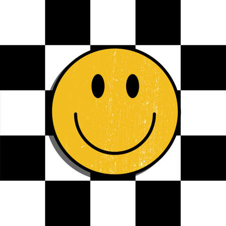 Smiley Face with Black and White Chessboard Backgroundの写真素材
