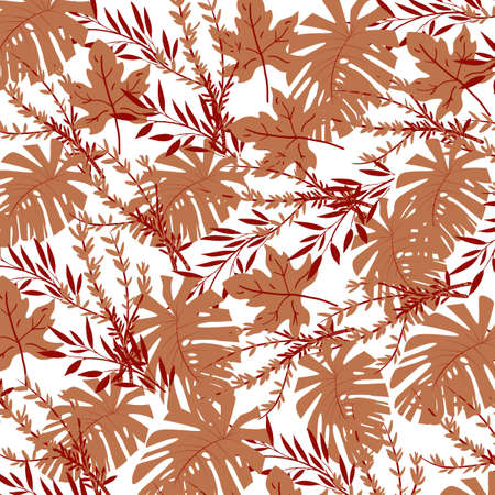 Brown Autumn Floral Leaves Y2K Pattern With White Background