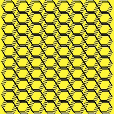 Honeycomb Black Hexagon with Yellow Background Y2K Patternの写真素材