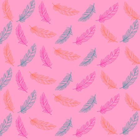 Blue Pink Orange Feathers Y2k Patternの写真素材