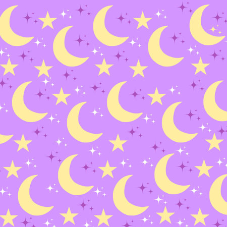 Celestial Moon Stars Pattern with Purple Backgroundの写真素材