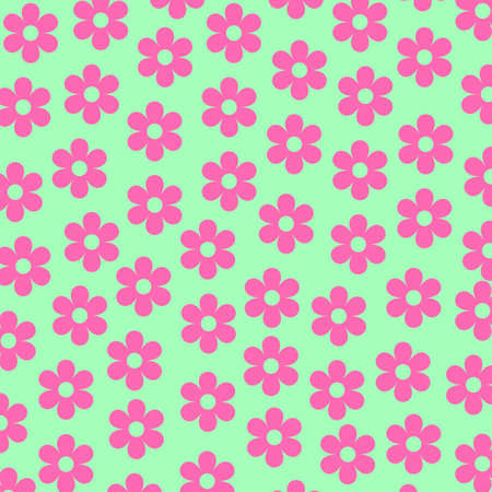 Pink Flowers Pattern with Green Mint Backgroundの写真素材