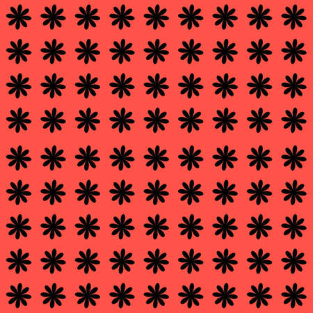 Retro Black Flower Pattern With Red Orange Backgroundの写真素材