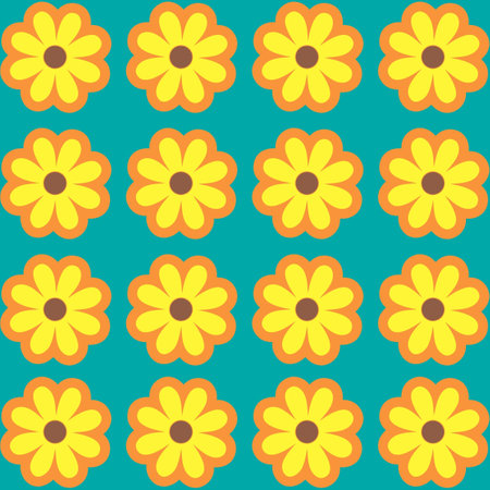 Retro 90s Yellow Flower With Green Backgroundの写真素材