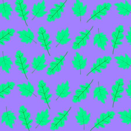 Neon Green Autumn Leaves Y2K Pattern with Purple Blue Backgroundの写真素材