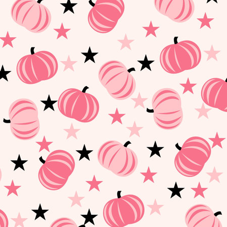 Pink Pumpkin Pattern With Starsの写真素材