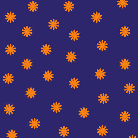 Small Orange Flower Pattern In Blue Backgroundの写真素材