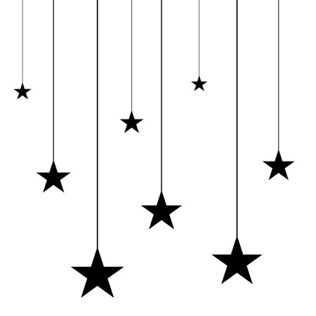 Stars hanging on a rope. Christmas and New Year background. Vector illustration. Black And White Stars Stringの写真素材