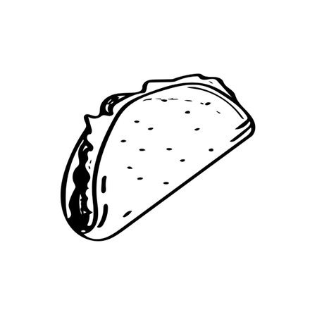 Taco icon. Hand drawn illustration of tacos vector icon for web design. Hand drawn sketch style taco. Traditional mexican fast food illustration. Vector drawing isolated on white.の写真素材