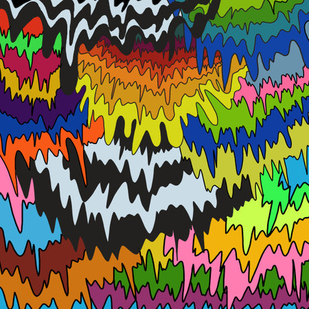 Seamless abstract pattern in graffiti style. Quality vector illustration for your design. Psychedelic liquid drip melt 1970s neon colorful layer groovy stripe trippy y2k patternの写真素材