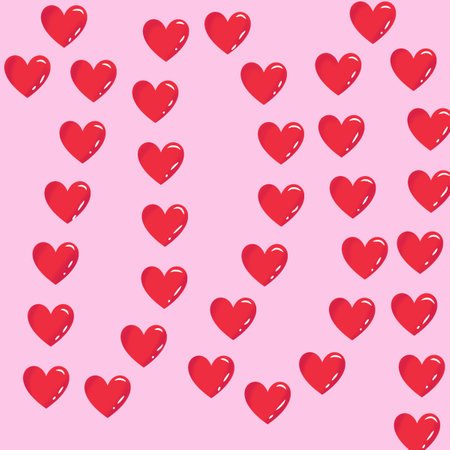 Seamless pattern with red hearts on pink background. Vector illustration. Red Retro Heart Y2K Pattern With Pink Backgroundの写真素材