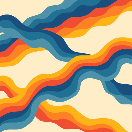Seamless pattern with multicolored wavy lines. Vector illustration. Abstract Retro Orange Blue 70s Trippy Wavy Liquid Swirl Stripe Patternの写真素材