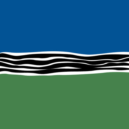 Flag of the Republic of Karelia, Russia. Vector illustration. Abstract Retro Blue Green 70s Trippy Wavy Liquid Horizontal Color Block Stripe Patternの写真素材