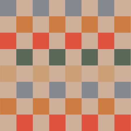 Seamless geometric pattern of squares in orange, brown and grey colors. Blue Beige Orange Brown...