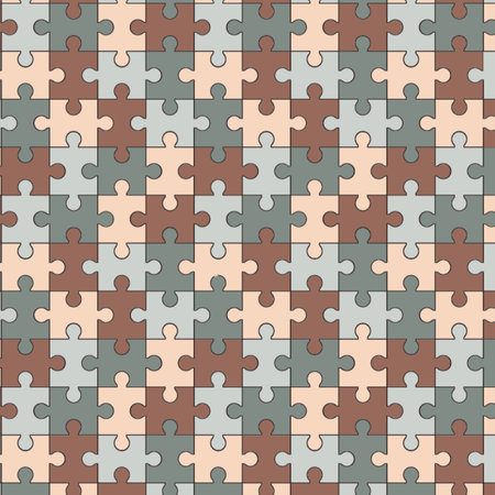 Seamless puzzle pattern. Vector illustration. Can be used for wallpaper, pattern fills, web page background,surface textures. Grey Brown Jigsaw Puzzle Patternの写真素材