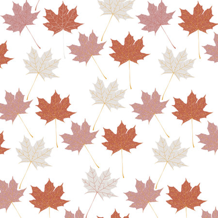 Autumn maple leaves seamless pattern background. Vector illustration for your design. Brown Red Autumn Floral Leaves Y2K Pattern With White Backgroundの写真素材